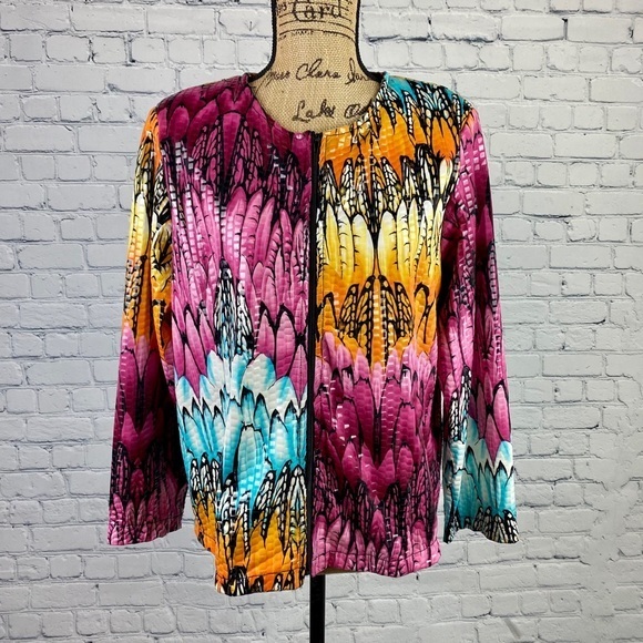 Investment Bright Feather Print Paillettes Jacket - Picture 1 of 5